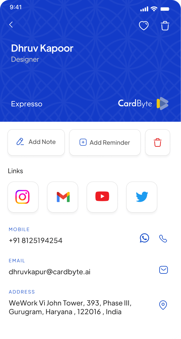 CardByte digital card on mobile